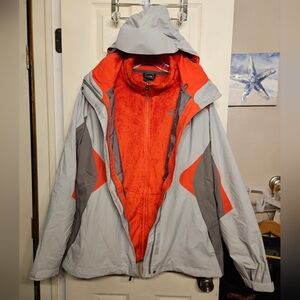 The north face gray orange fleece jacket & hyvent raincoat womens extra large
